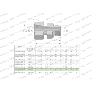 Przyłączka hydrauliczna AB (EVGE) M36x2 28L x 1" BSP ED Waryński