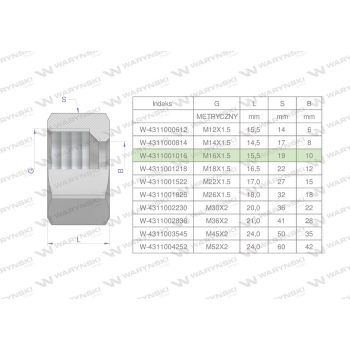 Nakrętka hydrauliczna metryczna  M16x1.5 10L Waryński