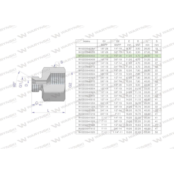 Tulejka różnicowa hydrauliczna calowa AB 1/4"GZ x 1/8"GW BSP Waryński
