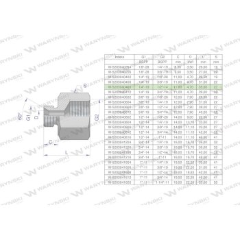 Tulejka różnicowa hydrauliczna calowa AB 1/4"GZ x 1/2"GW BSP Waryński