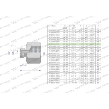 Tulejka różnicowa hydrauliczna calowa AB 3/8"GZ x 1/8"GW BSP Waryński