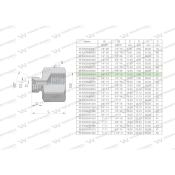Tulejka różnicowa hydrauliczna calowa AB 3/8"GZ x 1/4"GW BSP Waryński