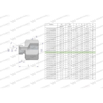 Tulejka różnicowa hydrauliczna calowa AB 1/2"GZ x 1/4"GW BSP Waryński