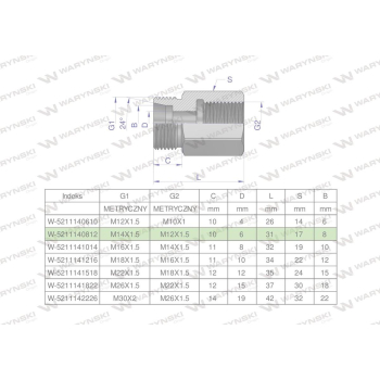 Tulejka różnicowa hydrauliczna metryczna AB M14x1.5 08L GZ x M12x1.5 GW Waryński