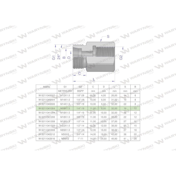 Tulejka różnicowa hydrauliczna AB M16x1.5 10L GZ x 1/4" BSP GW Waryński