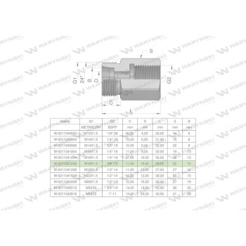 Tulejka różnicowa hydrauliczna AB M18x1.5 12L GZ x 3/8" BSP Waryński