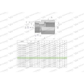Tulejka różnicowa hydrauliczna AB M18x1.5 12L GZ x 1/2" BSP Waryński