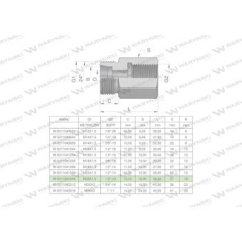 Tulejka różnicowa hydrauliczna AB M26x1.5 18L GZ x 1/2" BSP Waryński