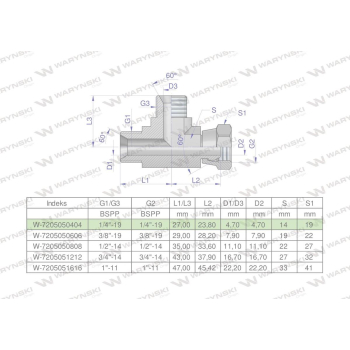 Trójnik hydrauliczny niesymetryczny calowy BBA 1/4" BSP (XEVL) Waryński
