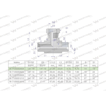 Trójnik hydrauliczny symetryczny calowy BAB 1/4" BSP (XEVT) Waryński