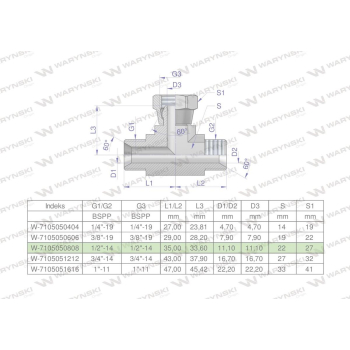 Trójnik hydrauliczny symetryczny calowy BAB 1/2" BSP (XEVT) Waryński