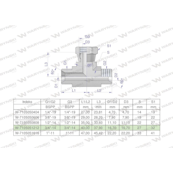 Trójnik hydrauliczny symetryczny calowy BAB 3/4" BSP (XEVT) Waryński