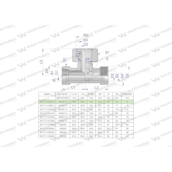Trójnik hydrauliczny symetryczny metryczny BAB M12x1.5 06L  Waryński