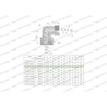 Kolanko hydrauliczne metryczne AB M16x1.5 10L  Waryński