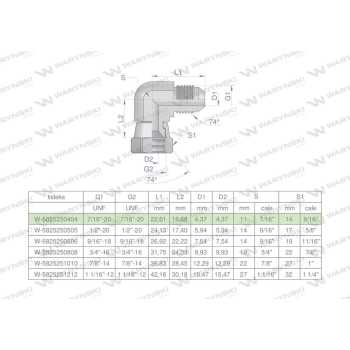 Kolanko hydrauliczne calowe AB 7/16" UNF (JIC) Waryński