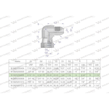Kolanko hydrauliczne calowe AB 9/16" UNF (JIC) Waryński