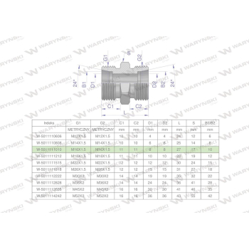 Złączka hydrauliczna metryczna BB M16x1.5 10L  Waryński