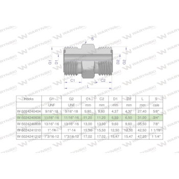 Złączka hydrauliczna calowa BB 11/16" ORFS  Waryński
