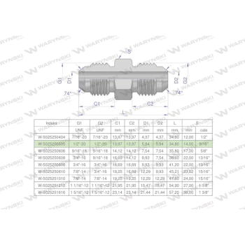 Złączka hydrauliczna calowa BB 1/2" UNF  Waryński