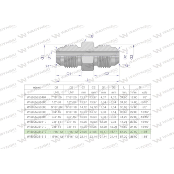 Złączka hydrauliczna calowa BB 1 1/16" UNF (JIC) Waryński