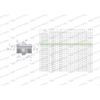 Przyłączka hydrauliczna metryczna BB  M16x1.5 10L x M18x1.5 ED Waryński