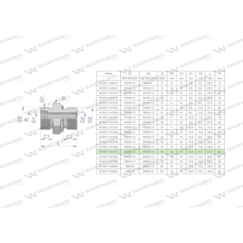 Przyłączka hydrauliczna metryczna BB  M26x1.5 18L x M18x1.5 ED Waryński