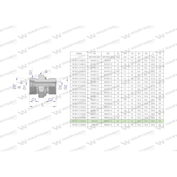 Przyłączka hydrauliczna metryczna BB  M30x2 22L x M22x1.5 ED Waryński