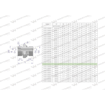 Przyłączka hydrauliczna BB  M26x1.5 18L x 3/4" BSP ED Waryński