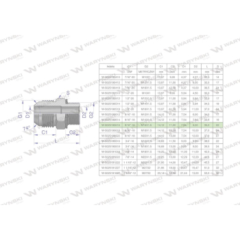 Przyłączka hydrauliczna BB 9/16"UNF  x M16x1.5  Waryński