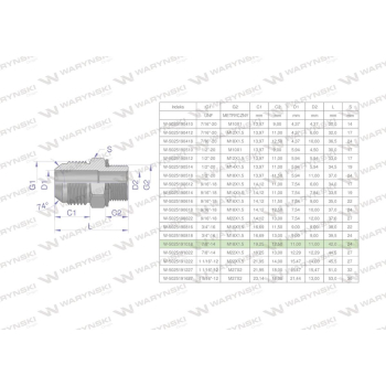 Przyłączka hydrauliczna BB 7/8"UNF  x M18x1.5  Waryński