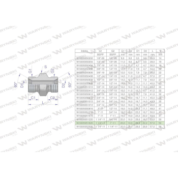 Złączka hydrauliczna redukcyjna calowa BB 1" x 1 1/4" BSP Waryński