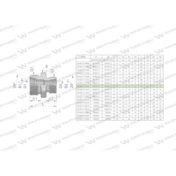 Złączka hydrauliczna redukcyjna metryczna BB 22/18  M22x1.5 15L / M18x1.5 12L  Waryński