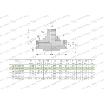 Trójnik hydrauliczny calowy BBB 3/8" BSP (XT) Waryński