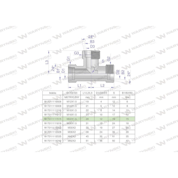 Trójnik hydrauliczny metryczny BBB M22x1.5 15L  Waryński