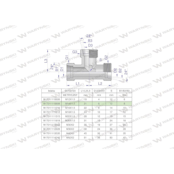 Trójnik hydrauliczny metryczny BBB M14x1.5 08L  Waryński