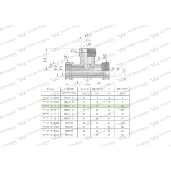 Trójnik hydrauliczny metryczny BBB M16x1.5 10L  Waryński-26839