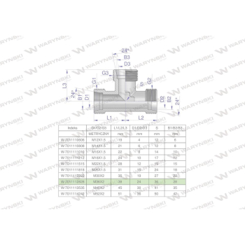 Trójnik hydrauliczny metryczny BBB M36x2 28L (XT) Waryński