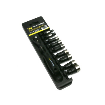 Zestaw 10 el nasadki 1/4 4 6 8 9 10 11 12 13 14 z grzechotką L Waryński-27731