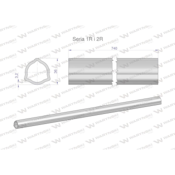 Rura wewnętrzna Seria 2R, rura zewnętrzna Seria 1R do wału 860 przegubowo-teleskopowego 36x3.2 mm 740 mm WARYŃSKI