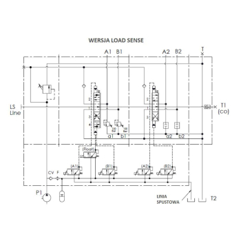Proporcjonalny rozdzielacz hydrauliczny do ładowaczy czołowych LS (Load Sense) 2-sek. max przepływ 90L 1-sekcja pływ