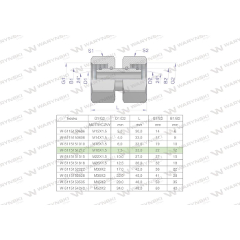 Złączka hydrauliczna metryczna AA M18x1.5 12L Waryński-28372