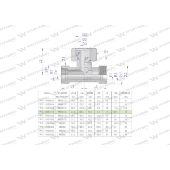 Trójnik hydrauliczny symetryczny metryczny BAB M18x1.5 12L  Waryński-28375