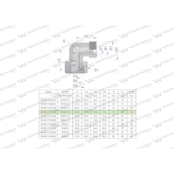 Kolanko hydrauliczne metryczne AB M18x1.5 12L  Waryński-28381