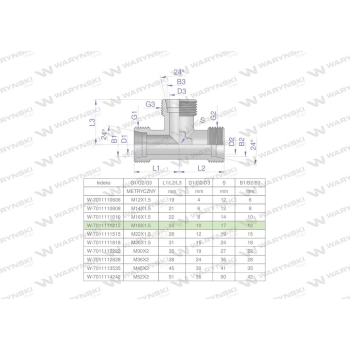 Trójnik hydrauliczny metryczny BBB M18x1.5 12L  Waryński-28396