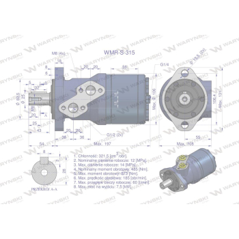 Silnik hydrauliczny orbitalny wzmacniany WMR-S 315 cm3/obr (120 bar / max.150 bar) Waryński-28549