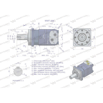 Silnik hydrauliczny orbitalny WMT 200 cm3/obr (200 bar / max.280 bar) Waryński-28609