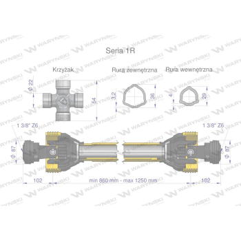 Wał przegubowo-teleskopowy 860-1250mm 210Nm 10250 CE 2020 seria 1R WARYŃSKI WA21-81-29045