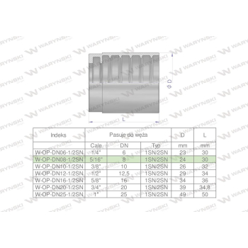 Tuleja  uniwersalna do węży DN08 1SN/2SN PERFECT-SMOOTH Waryński-29384
