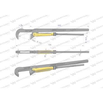 Szczypce nastawne szwedzkie do rur szczęki typ 90° o rozstawie max 121mm długość 735mm Waryński-29826