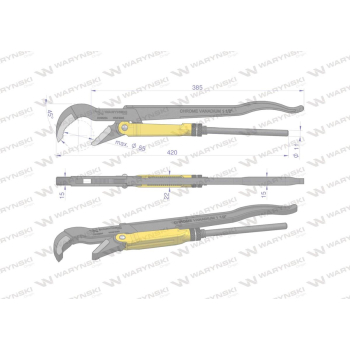 Szczypce nastawne szwedzkie do rur szczęki typ 45° o rozstawie max 55mm długość 420mm Waryński-29835